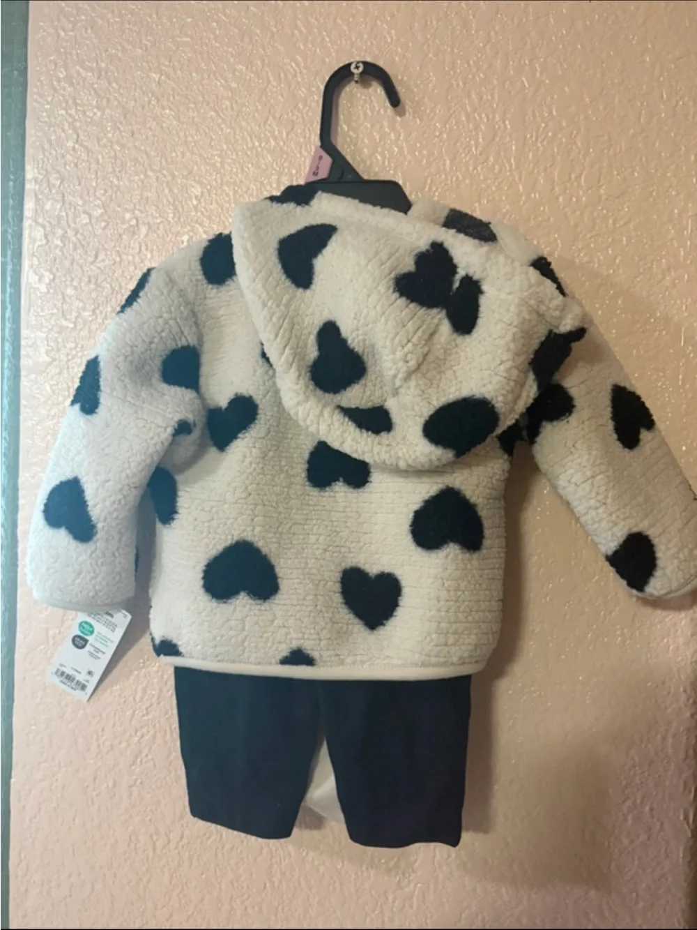 Carter's Cream Sherpa Hoodie with Black Heart Pattern - Kids